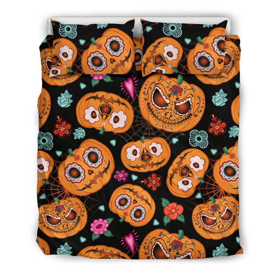 Pumpkin Flowers Spiderweb Halloween Theme Bedding Set