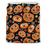Pumpkin Flowers Spiderweb Halloween Theme Bedding Set