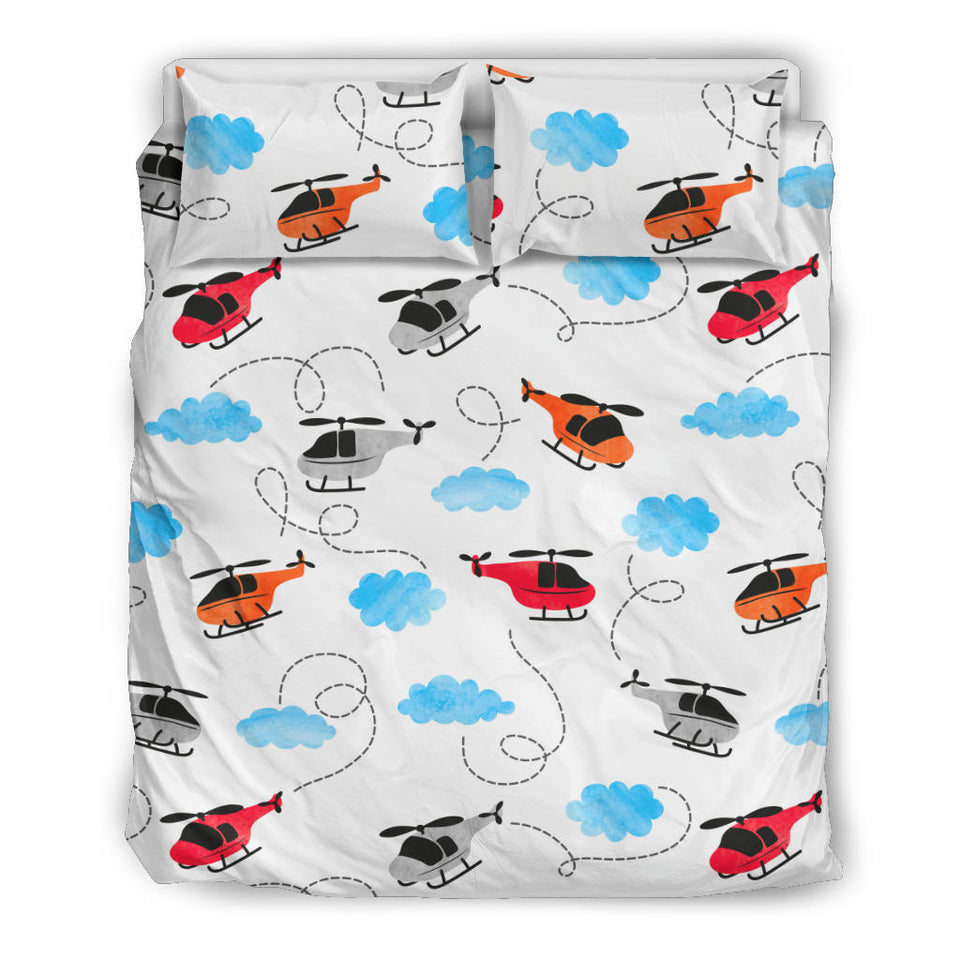 Watercolor Helicopter Cloud Pattern Bedding Set