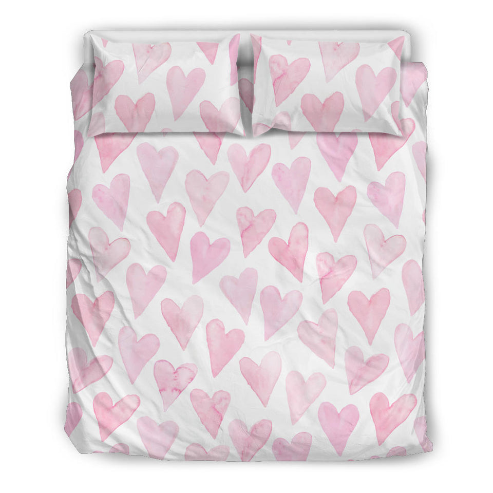 Watercolor Pink Heart Pattern Bedding Set