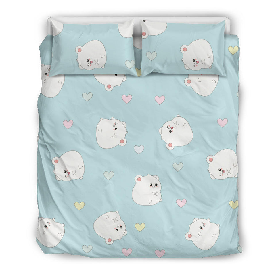 White Cute Hamsters Heart Pattern Bedding Set