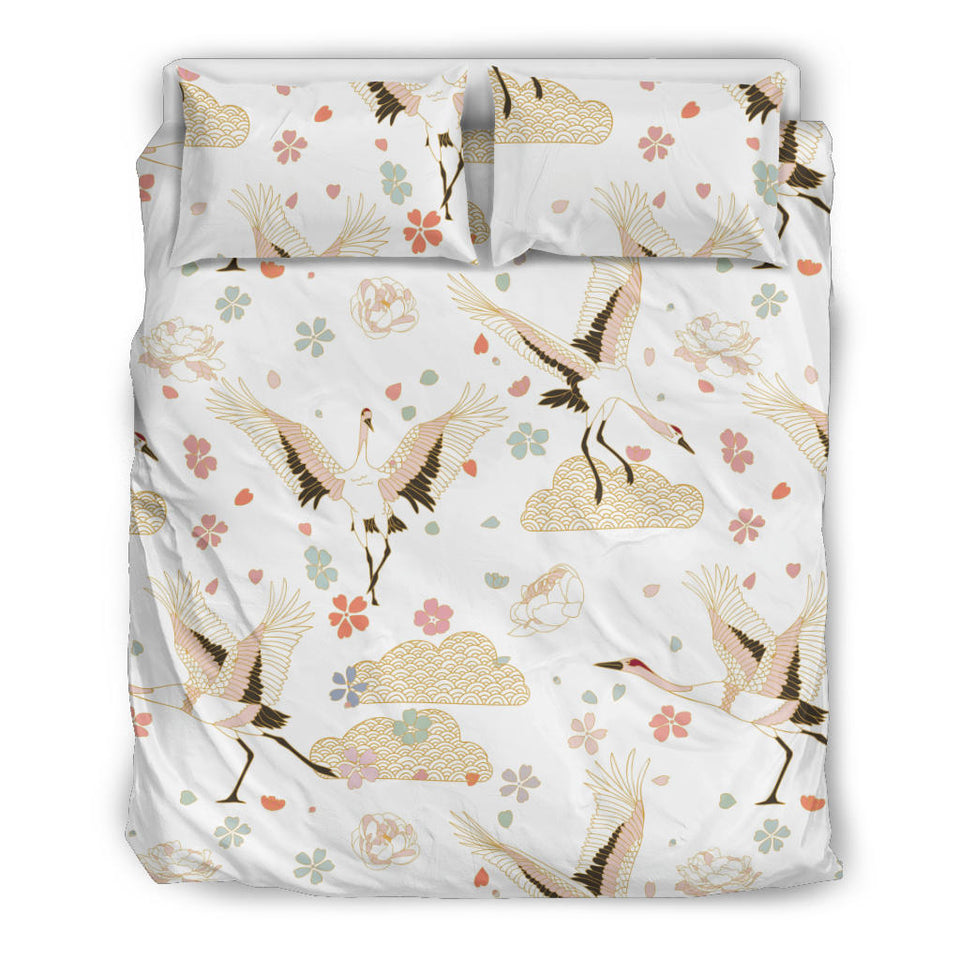 Beautiful Japanese Cranes Pattern Bedding Set