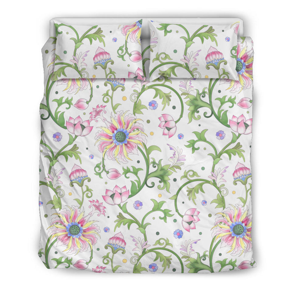 Beautiful Pink Lotus Waterlily Leaves Pattern Bedding Set