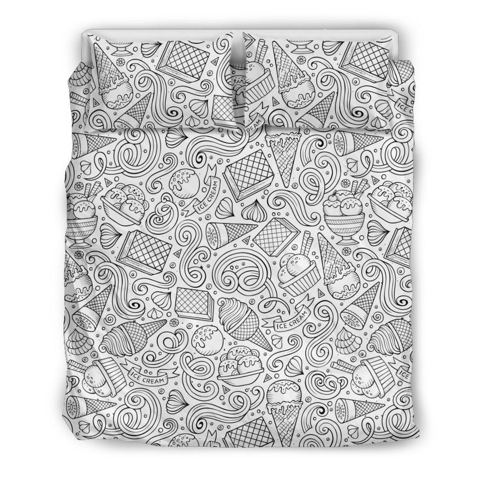 Cartoon Hand Drawn Ice Cream Black White Bedding Set