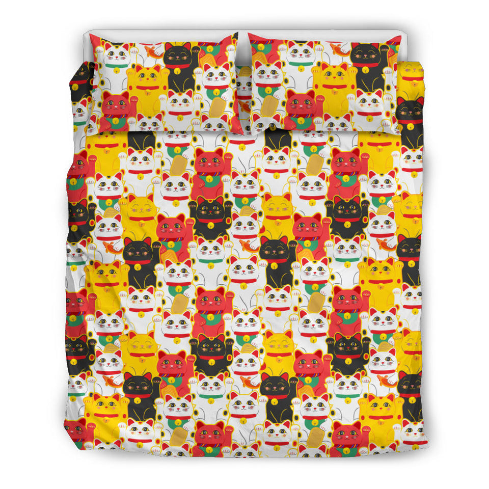 Colorful Maneki Neko Lucky Cat Pattern Bedding Set
