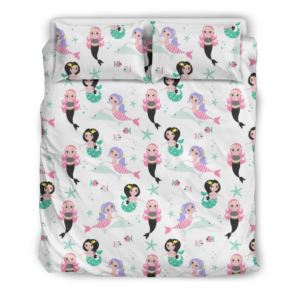 Cute Mermaid Dolphin Fish Starfish Pattern Bedding Set