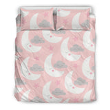 Cute Moon Cloud Star Pattern Pink Dot Background Bedding Set