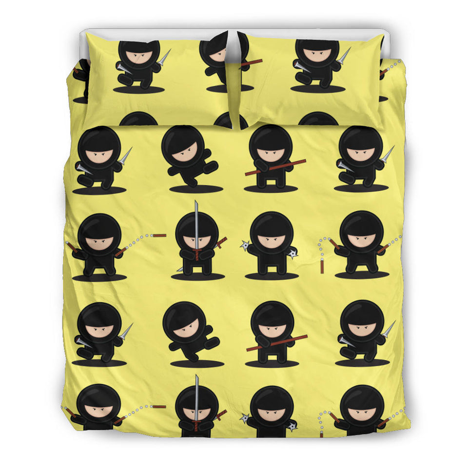 Cute Ninja Yellow Background Bedding Set