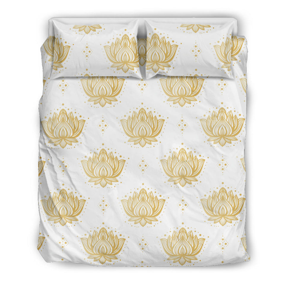 Gold Ornamental Lotue Waterlily Symbol Pattern Bedding Set