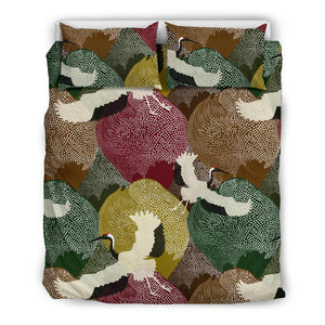 Japanese Cranes Flying Forest Dot Pattern Bedding Set