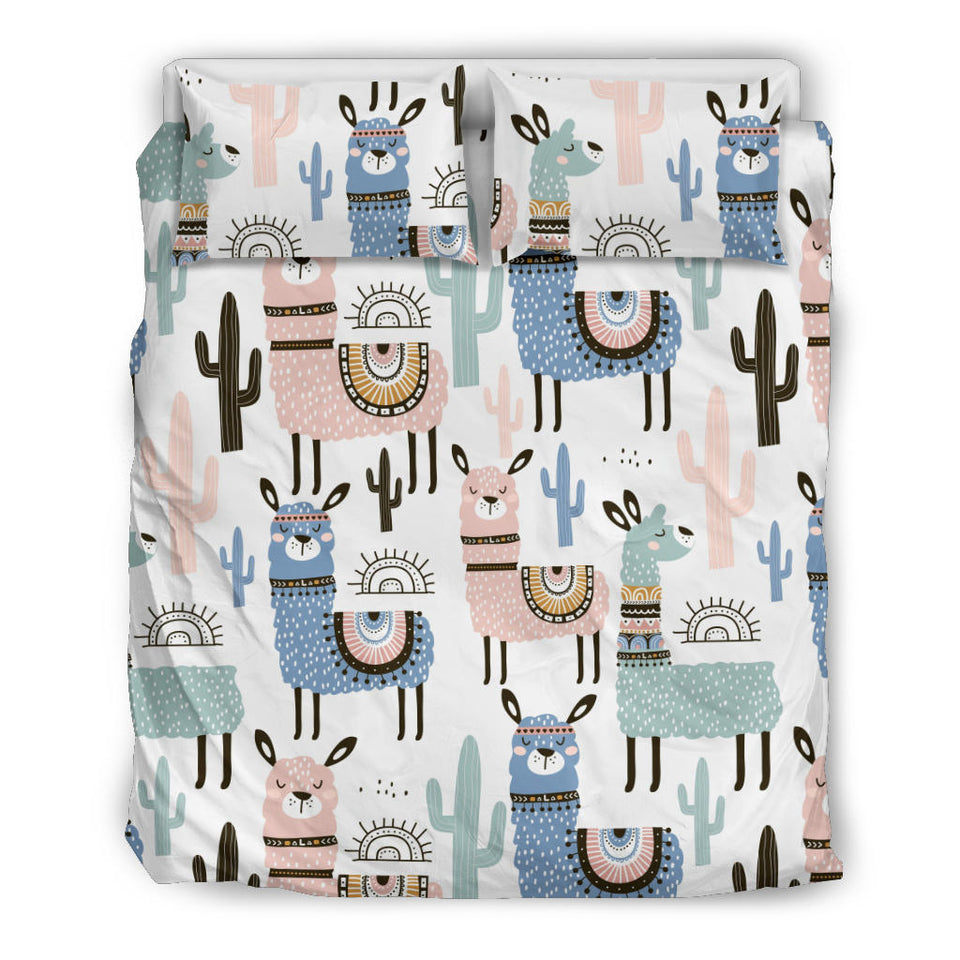 Lama Alpaca Cactus Hand Drawn Pattern Bedding Set