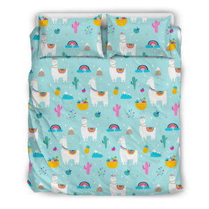 Llama Alpaca Cactus Leaves Pattern Bedding Set