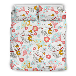 Maneki Neko Lucky Cat Fan Sakura Bedding Set