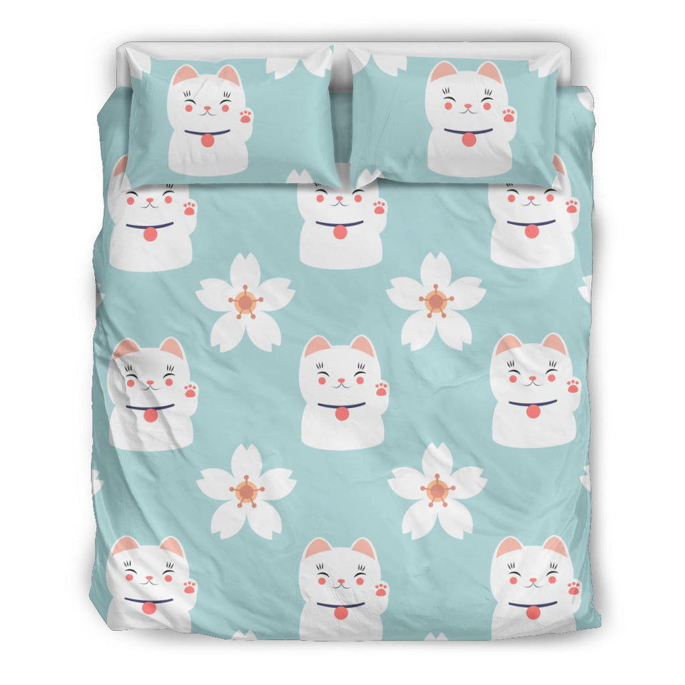 Maneki Neko Lucky Cat Sakura Bedding Set