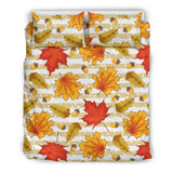 Maple Leaf Oak Leaf Acorns Beige Striped Background Bedding Set