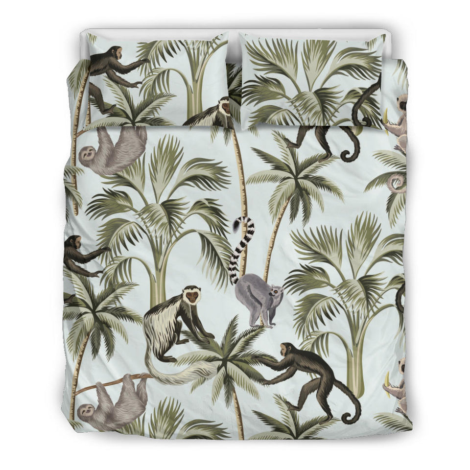 Monkey Sloth Lemur Palm Trees Pattern Bedding Set