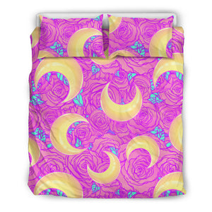 Moon Pink Rose Background Bedding Set