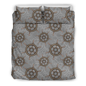 Nautical Wood Steering Wheel Pattern Bedding Set