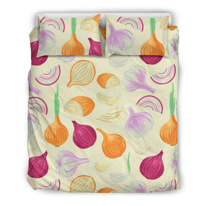 Onion Garlic White Red Pattern Bedding Set