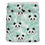 Panda Pattern Tropical Leaves Background Bedding Set