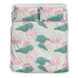 Pink Lotus Waterlily Leaves Pattern Bedding Set