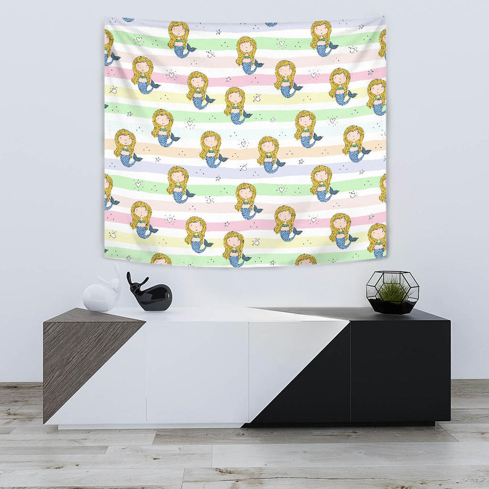 Cute Hand Drawn Mermaid Wall Tapestry