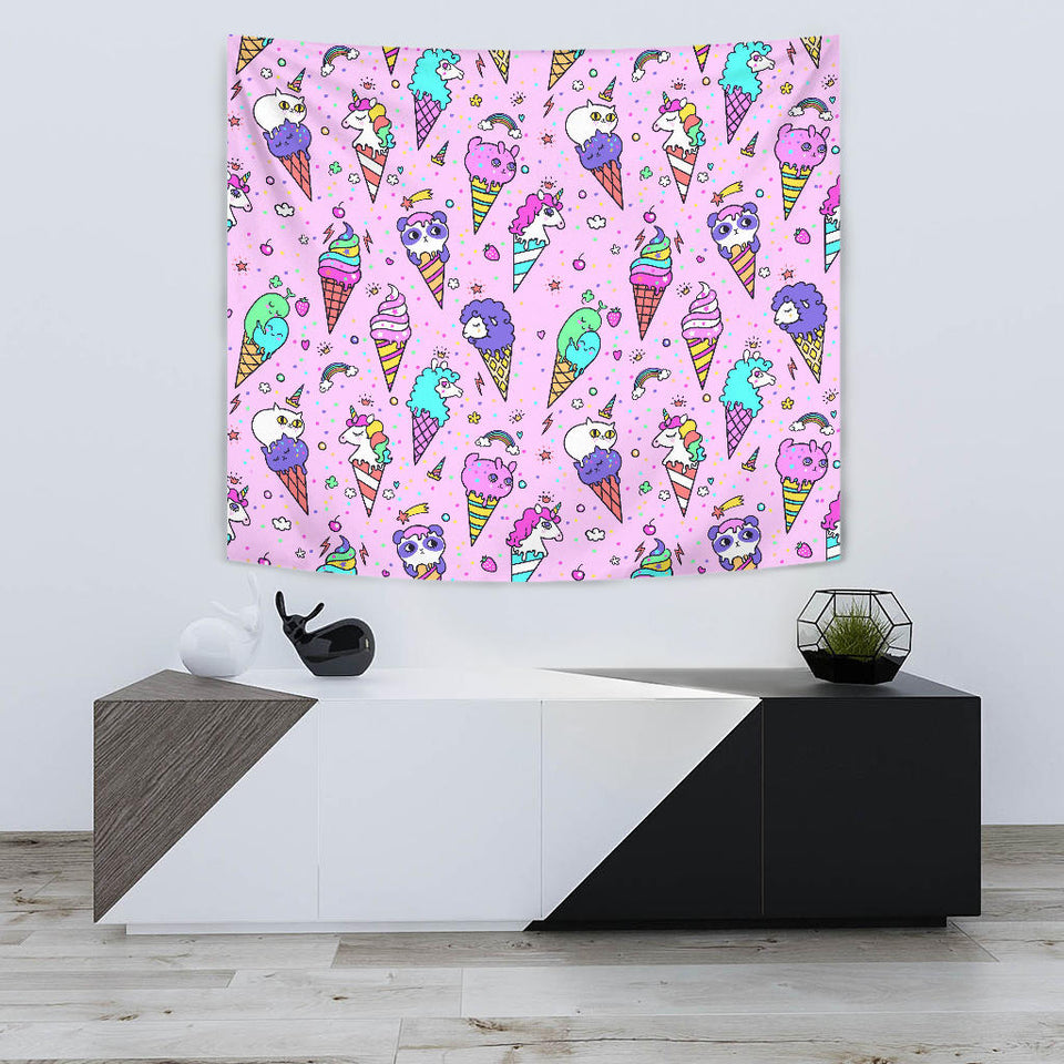 Cute Ice Cream Cone Animal Pattern Wall Tapestry