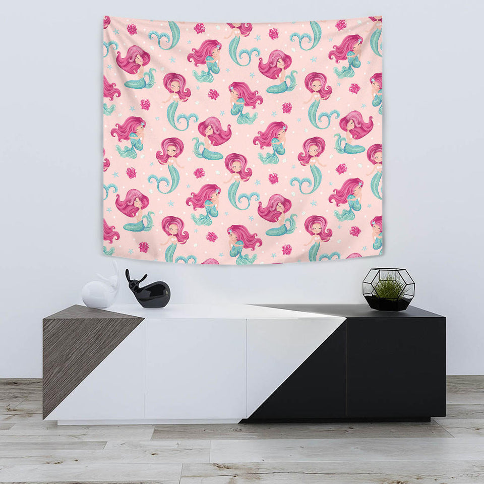 Cute Little Mermaid Pattern Wall Tapestry