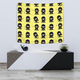 Cute Ninja Yellow Background Wall Tapestry