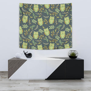 Cute Owls Leaves Pattern Wall Tapestry