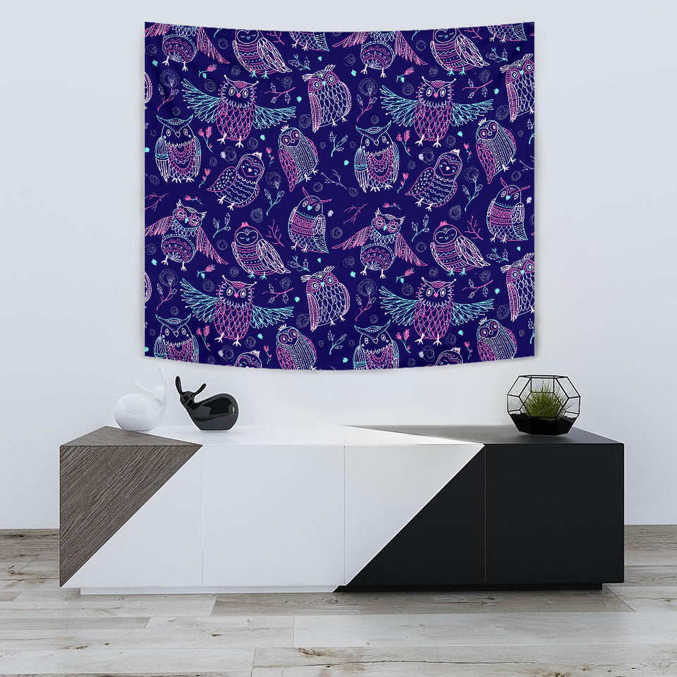 Cute Owls Pattern Boho Style Ornament Wall Tapestry