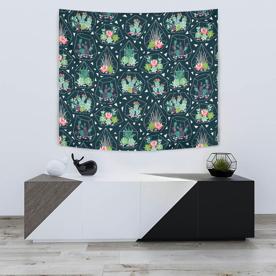 Cactus Glass Terrarium Pattern Wall Tapestry