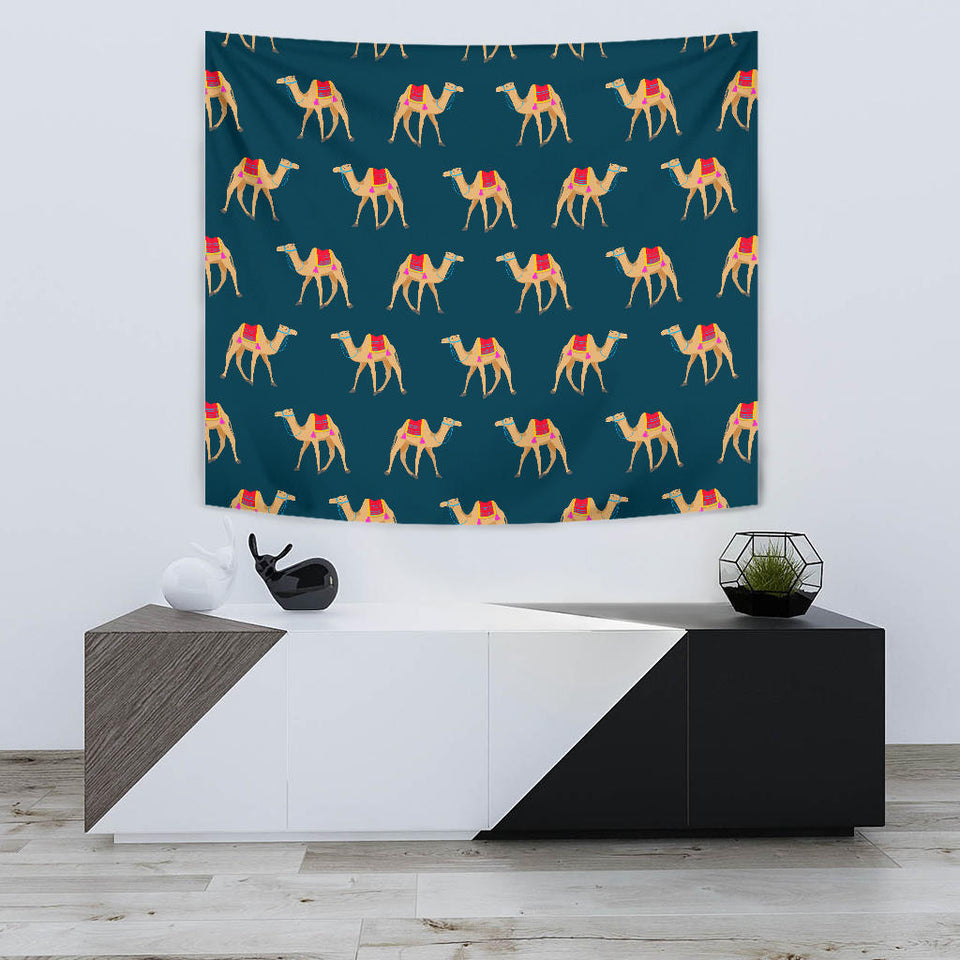 Camel Pattern Blue Blackground Wall Tapestry
