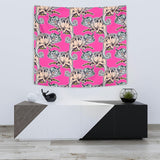Chameleon Lizard Pattern Pink Background Wall Tapestry