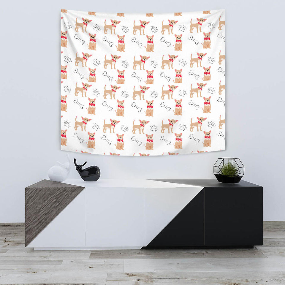 Chihuahua Bone Paw Pattern Wall Tapestry