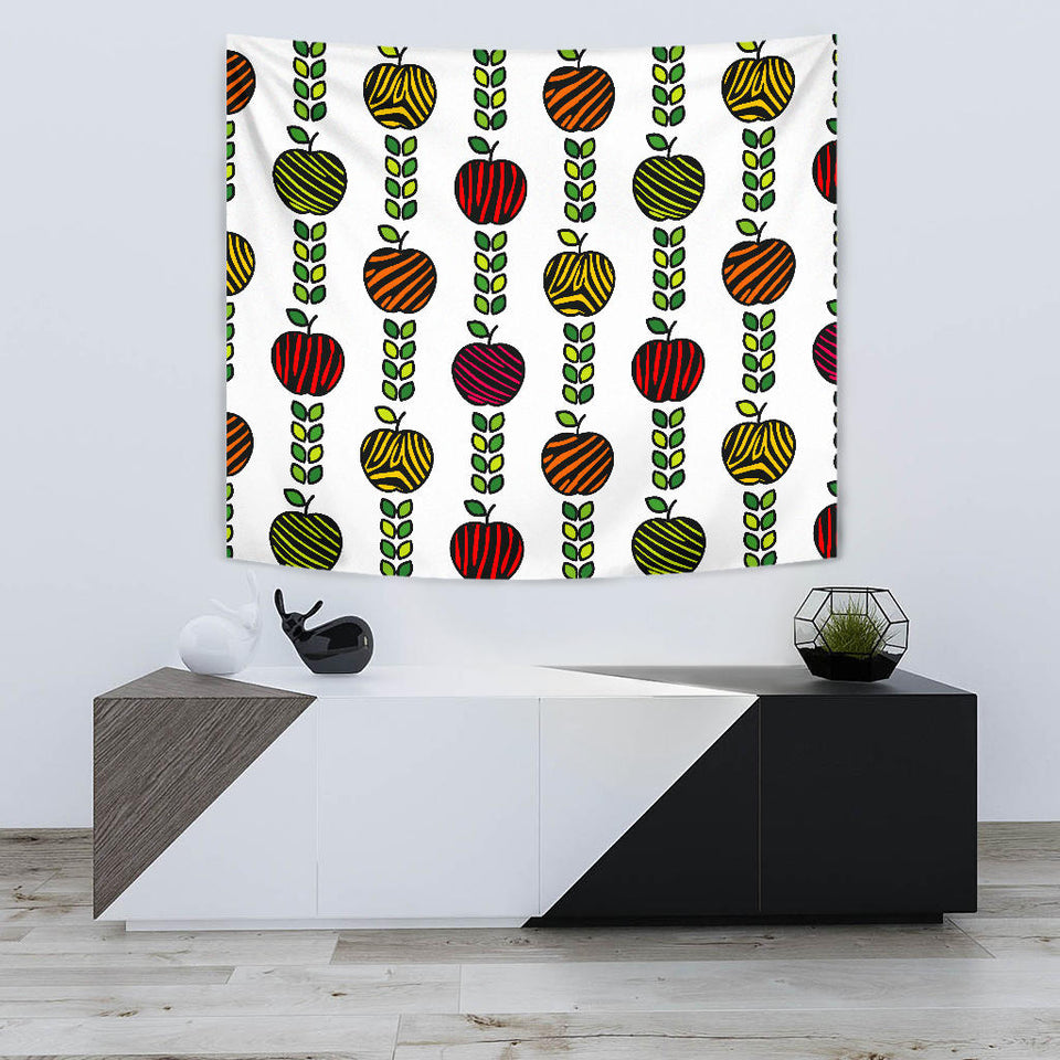 Colorful Apples Leave Zebra Stripe Wall Tapestry