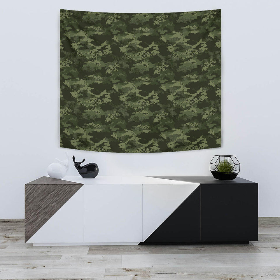 Digital Green Camo Camouflage Pattern Wall Tapestry