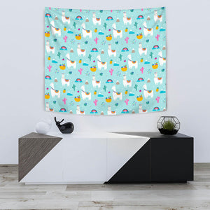 Llama Alpaca Cactus Leaves Pattern Wall Tapestry