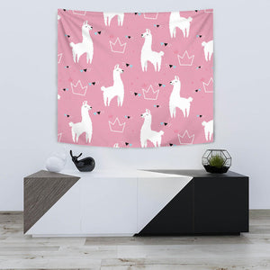 Llama Alpaca Pink Background Wall Tapestry