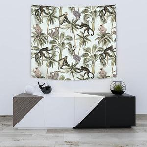 Monkey Sloth Lemur Palm Trees Pattern Wall Tapestry