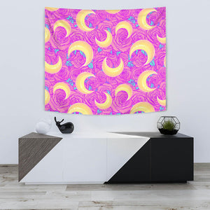 Moon Pink Rose Background Wall Tapestry