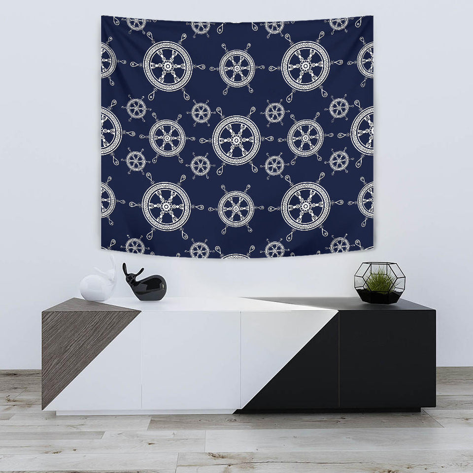 Nautical Steering Wheel Design Pattern Wall Tapestry
