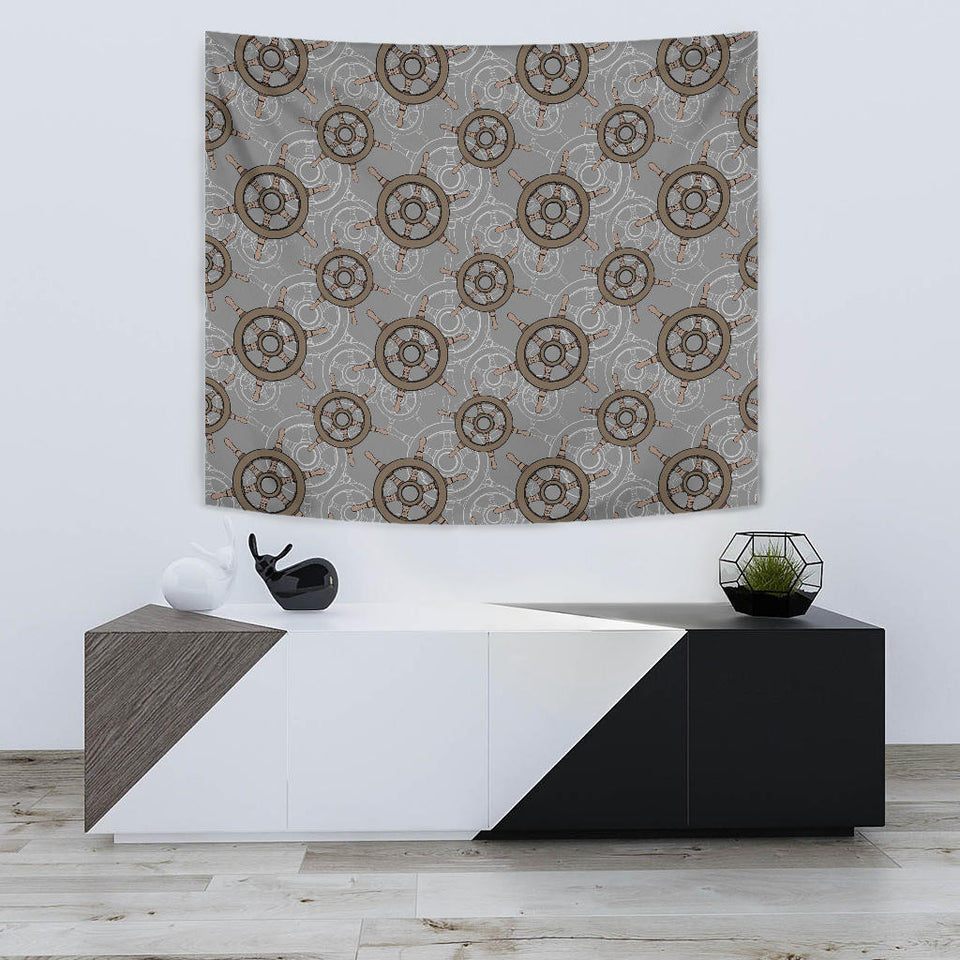 Nautical Wood Steering Wheel Pattern Wall Tapestry