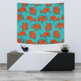 Octopus Turquoise Background Wall Tapestry