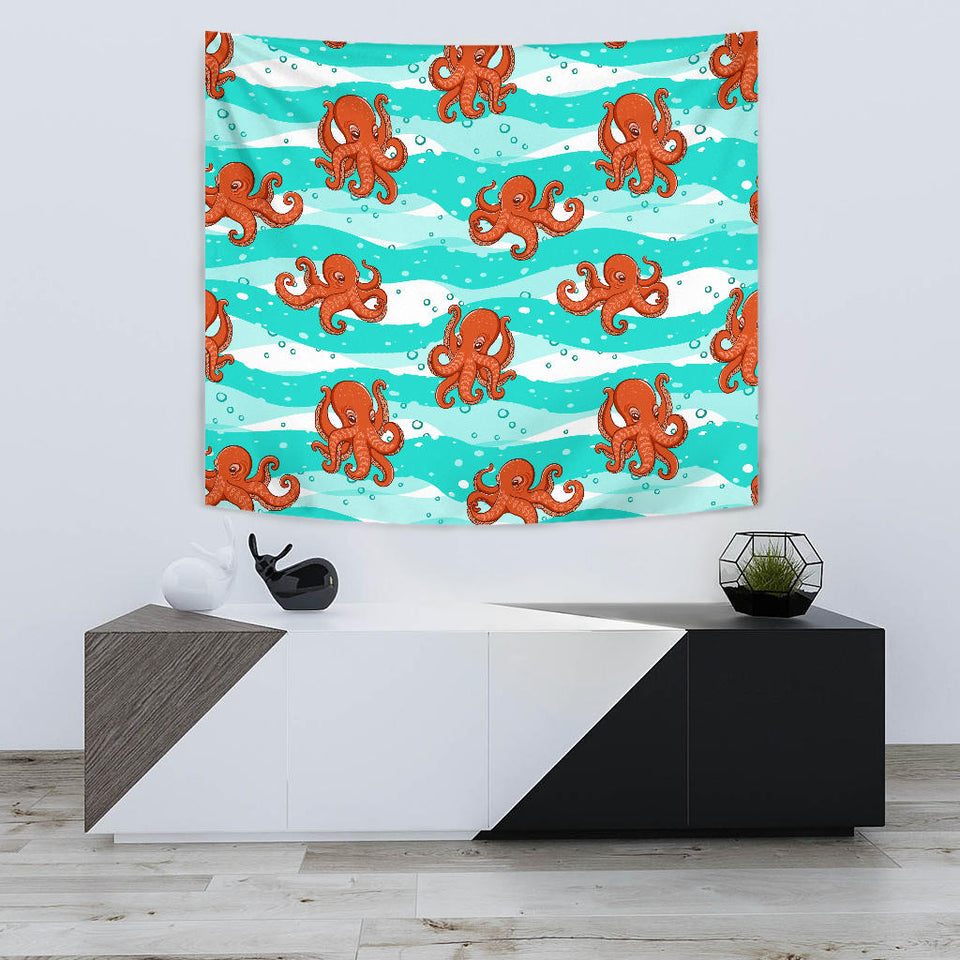 Octopuses Sea Wave Background Wall Tapestry
