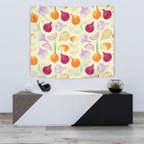 Onion Garlic White Red Pattern Wall Tapestry