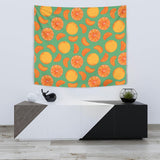 Orange Fruit Pattern Green Background Wall Tapestry