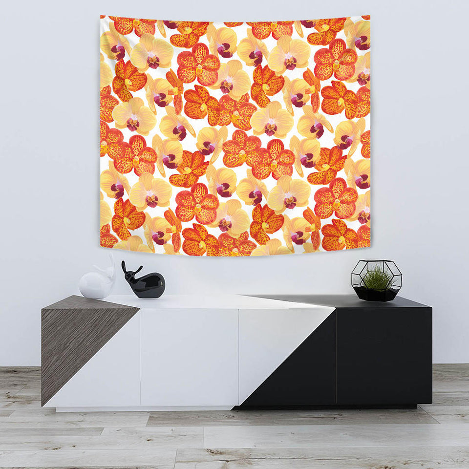Orange Yellow Orchid Flower Pattern Background Wall Tapestry