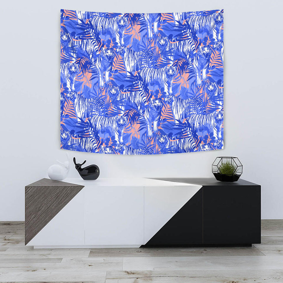 White Bengal Tigers Pattern Wall Tapestry