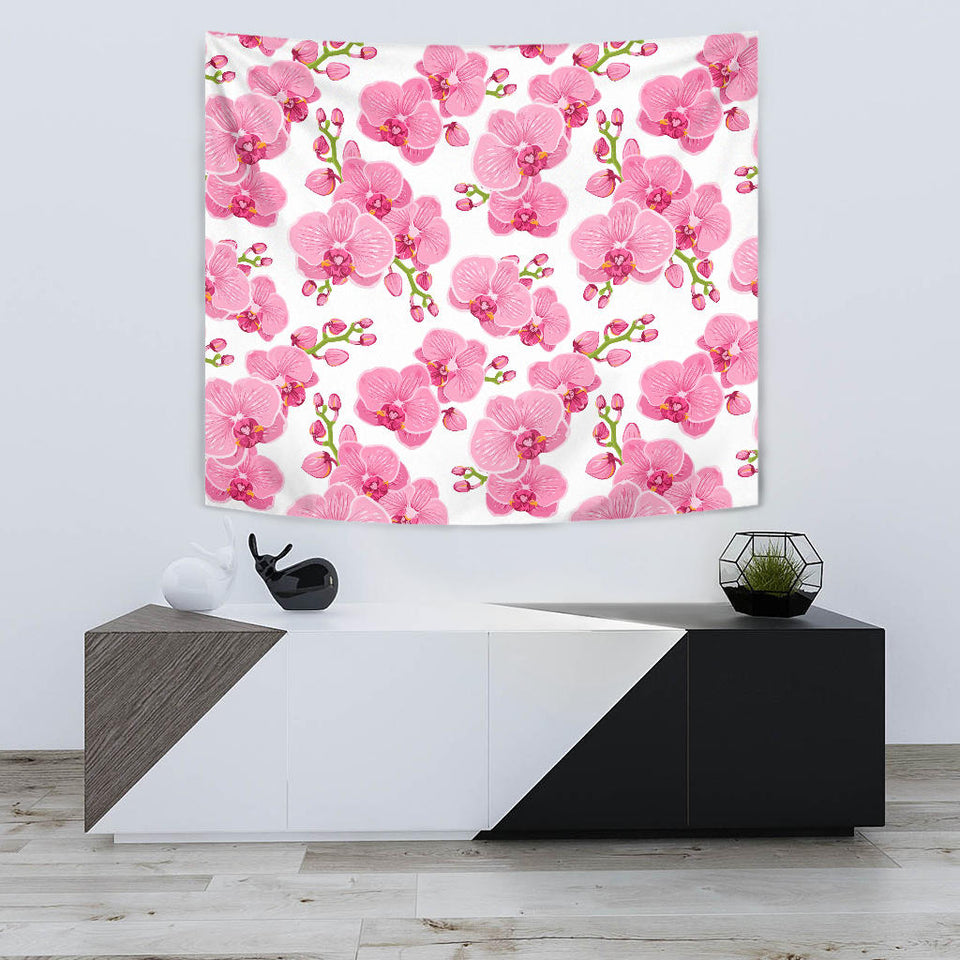 Pink Purple Orchid Pattern Background Wall Tapestry